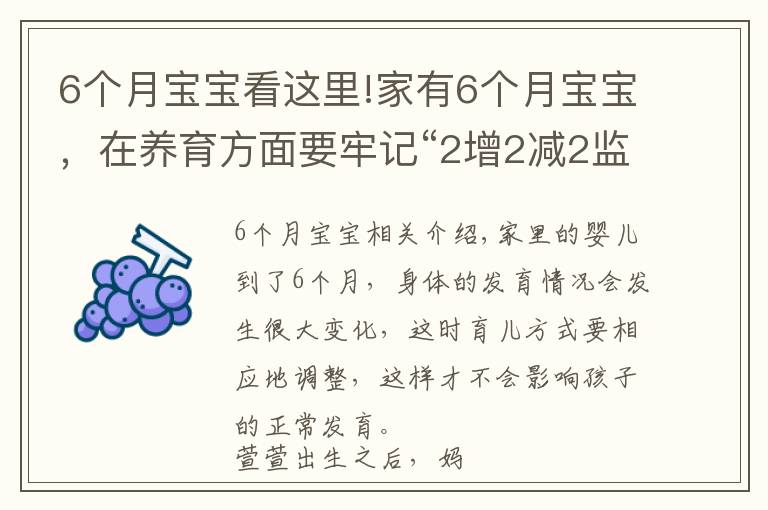 6个月宝宝看这里!家有6个月宝宝，在养育方面要牢记“2增2减2监控”，宝宝更健康