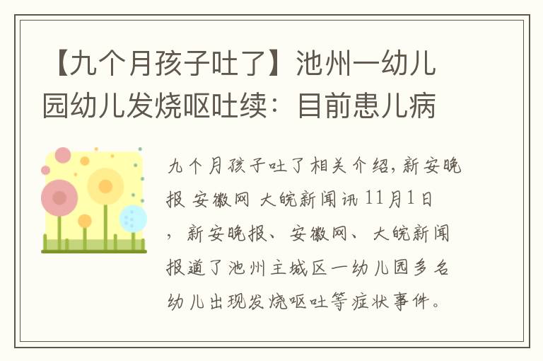 【九个月孩子吐了】池州一幼儿园幼儿发烧呕吐续:目前患儿病情平稳,均居家康复观察中