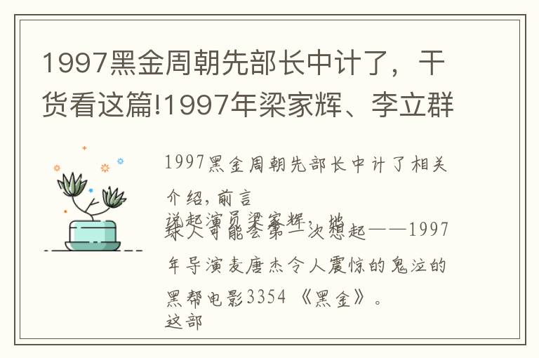 1997黑金周朝先部长中计了,干货看这篇!1997年梁家辉、李立群黑帮片《黑金》:一部教科书式的"恶人字典"
