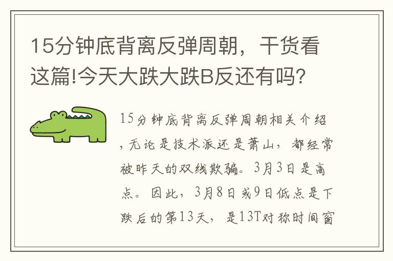 15分钟底背离反弹周朝,干货看这篇!今天大跌大跌B反还有吗?