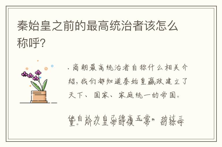秦始皇之前的最高统治者该怎么称呼?