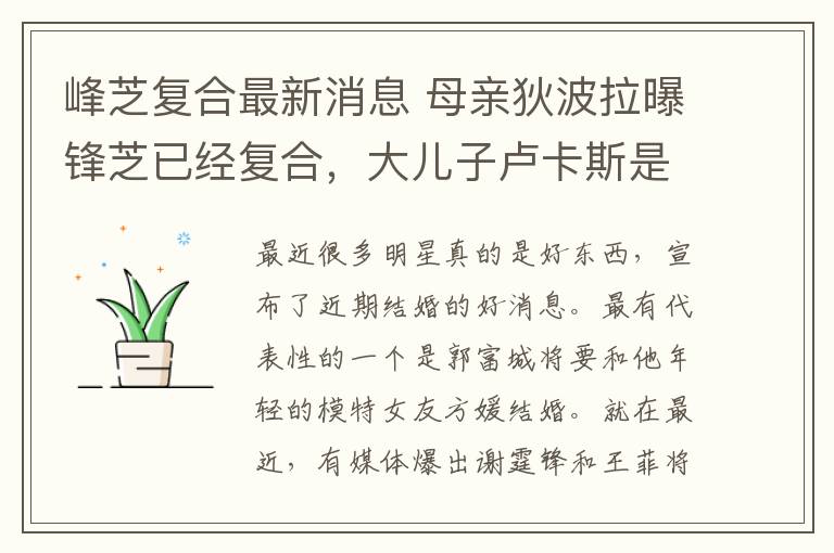峰芝复合最新消息 母亲狄波拉曝锋芝已经复合，大儿子卢卡斯是幕后功臣