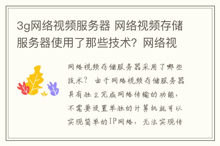 3g网络视频服务器 网络视频存储服务器使用了那些技术?网络视频存储服务器有哪些功能?