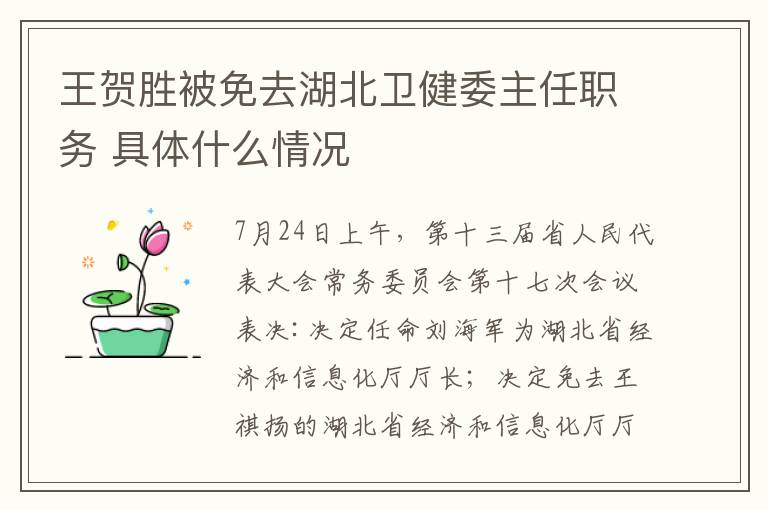 王贺胜被免去湖北卫健委主任职务 具体什么情况
