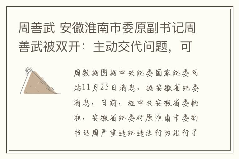 周善武 安徽淮南市委原副书记周善武被双开:主动交代问题,可从宽处理