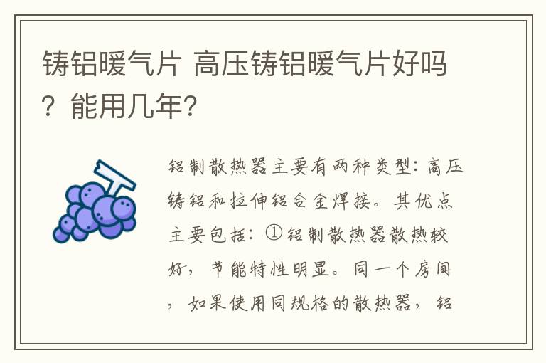 铸铝暖气片 高压铸铝暖气片好吗？能用几年？