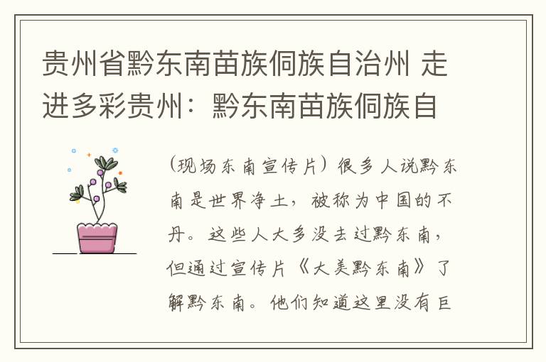 贵州省黔东南苗族侗族自治州 走进多彩贵州：黔东南苗族侗族自治州（最新宣传片）