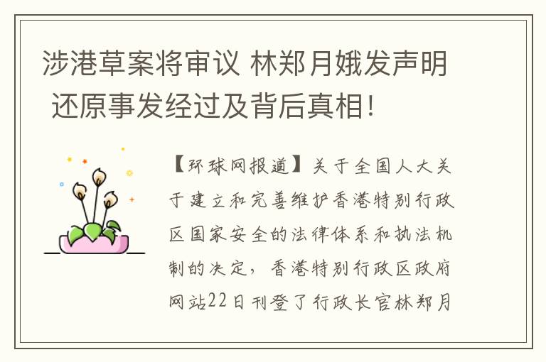 涉港草案将审议 林郑月娥发声明 还原事发经过及背后真相!