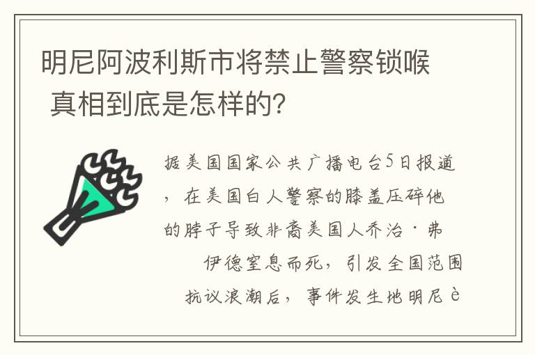 明尼阿波利斯市将禁止警察锁喉 真相到底是怎样的?