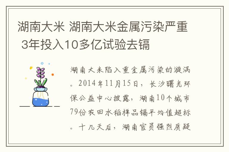 湖南大米 湖南大米金属污染严重 3年投入10多亿试验去镉