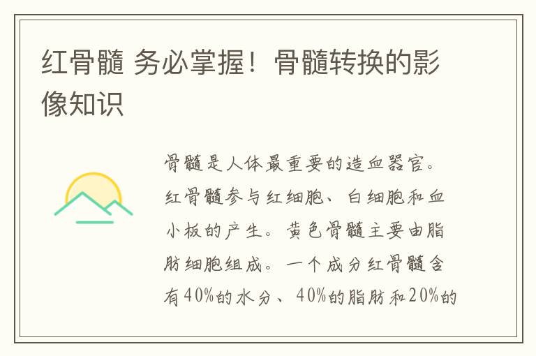 红骨髓 务必掌握!骨髓转换的影像知识