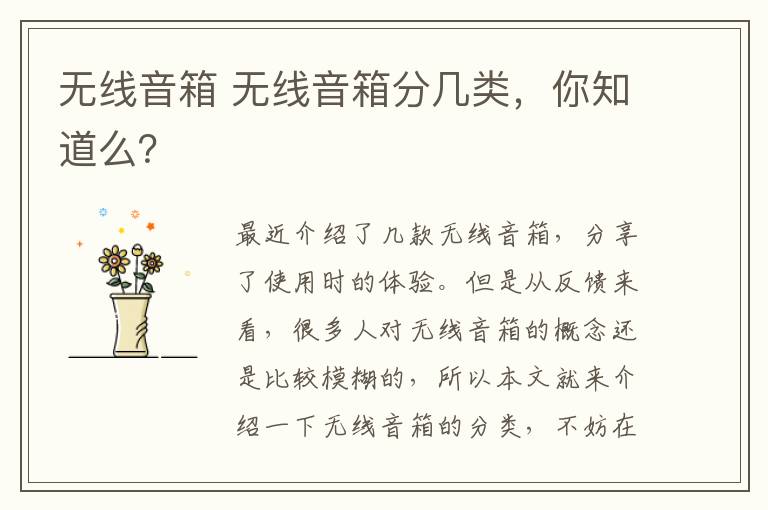 无线音箱 无线音箱分几类，你知道么？