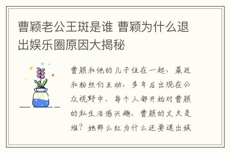 曹颖老公王斑是谁 曹颖为什么退出娱乐圈原因大揭秘