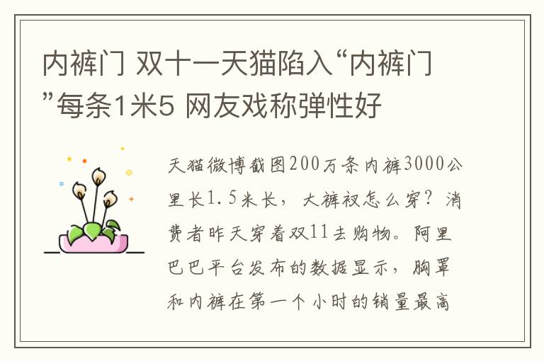 内裤门 双十一天猫陷入“内裤门”每条1米5 网友戏称弹性好