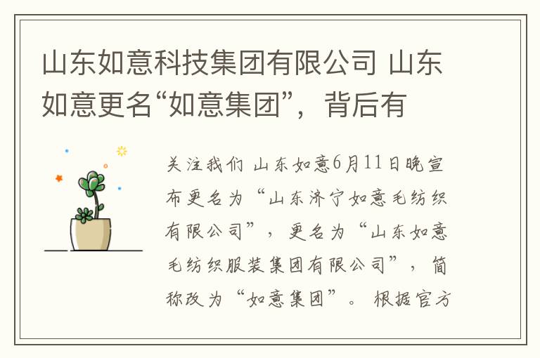 山东如意科技集团有限公司 山东如意更名“如意集团”,背后有深意