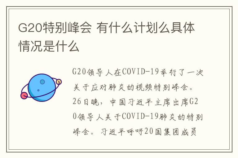 G20特别峰会 有什么计划么具体情况是什么