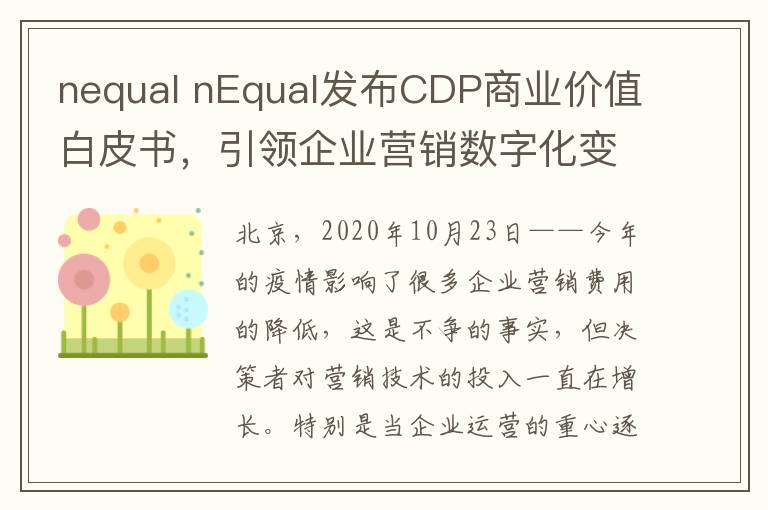 nequal nEqual发布CDP商业价值白皮书,引领企业营销数字化变革