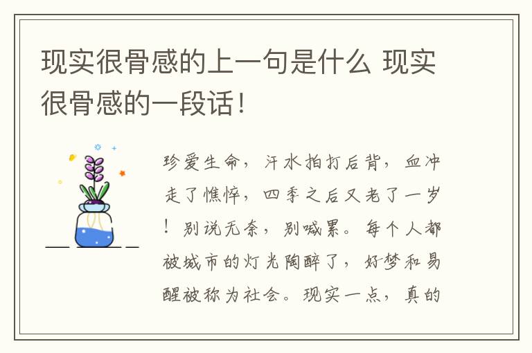 现实很骨感的上一句是什么 现实很骨感的一段话!