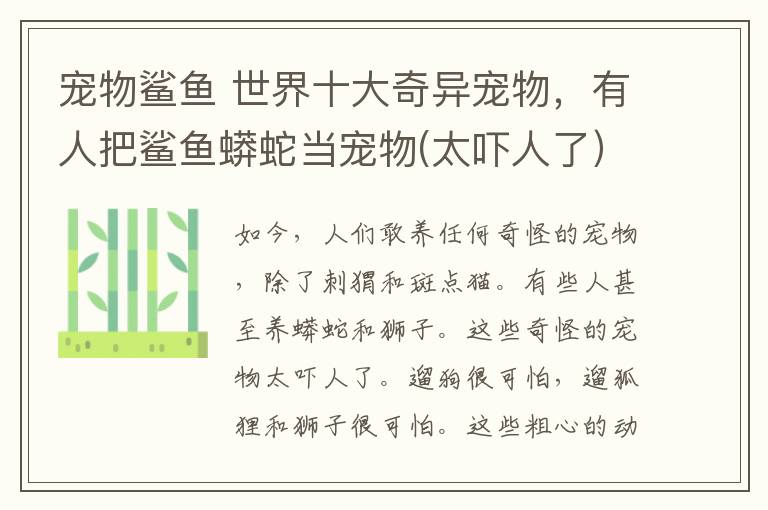 宠物鲨鱼 世界十大奇异宠物,有人把鲨鱼蟒蛇当宠物(太吓人了)