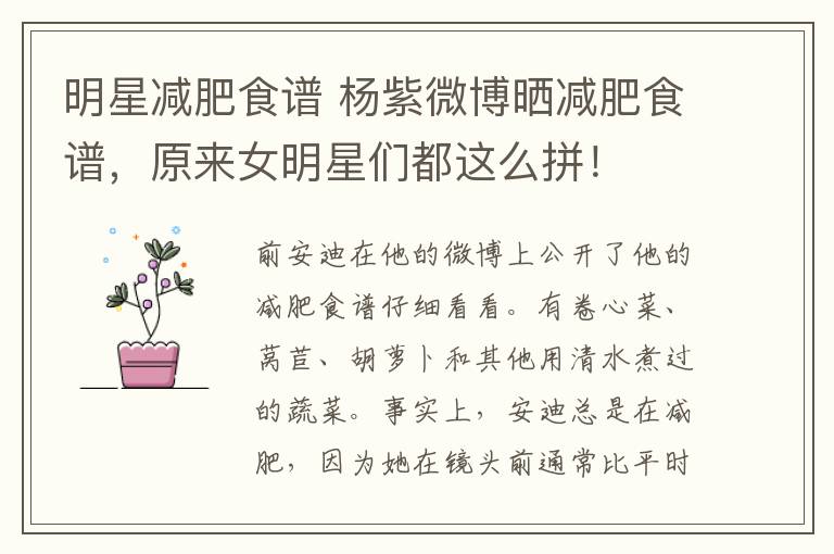 明星减肥食谱 杨紫微博晒减肥食谱,原来女明星们都这么拼!