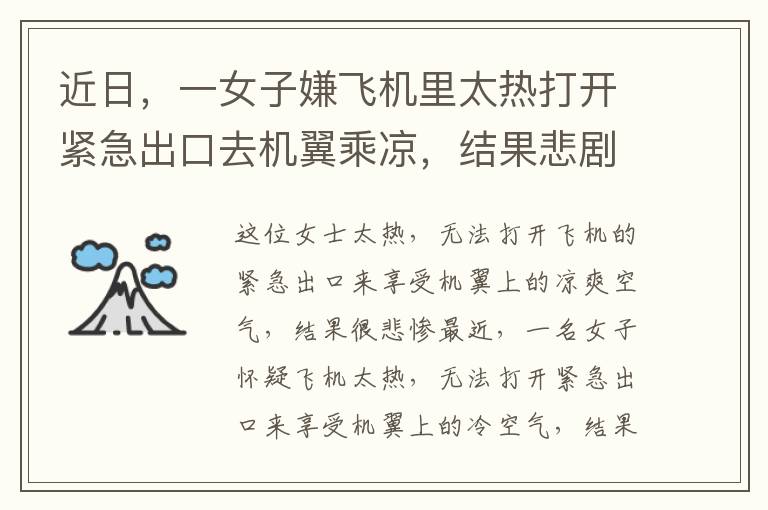 近日,一女子嫌飞机里太热打开紧急出口去机翼乘凉,结果悲剧了……