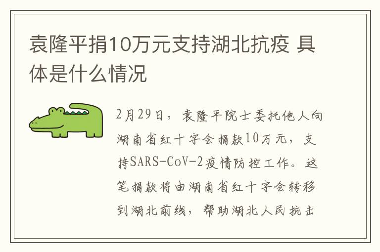 袁隆平捐10万元支持湖北抗疫 具体是什么情况