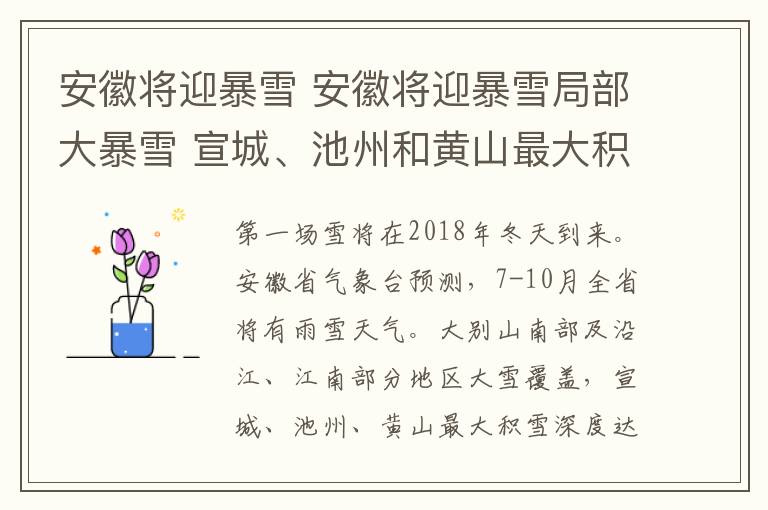 安徽将迎暴雪 安徽将迎暴雪局部大暴雪 宣城、池州和黄山最大积雪深度或超30厘米