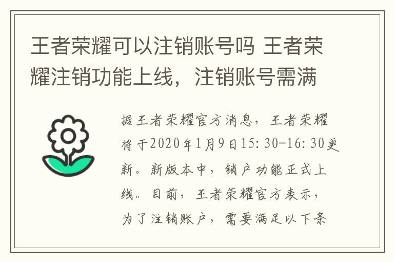 王者荣耀可以注销账号吗 王者荣耀注销功能上线,注销账号需满足5个条件,网友:退钱吗?