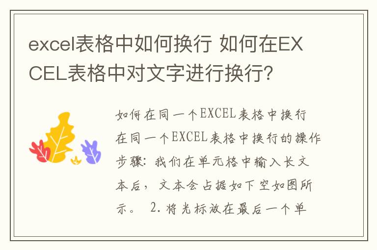 excel表格中如何换行 如何在EXCEL表格中对文字进行换行?
