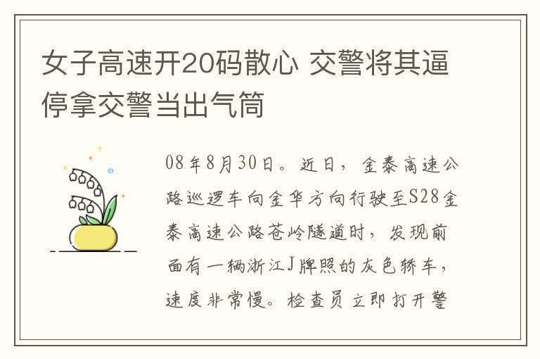女子高速开20码散心 交警将其逼停拿交警当出气筒