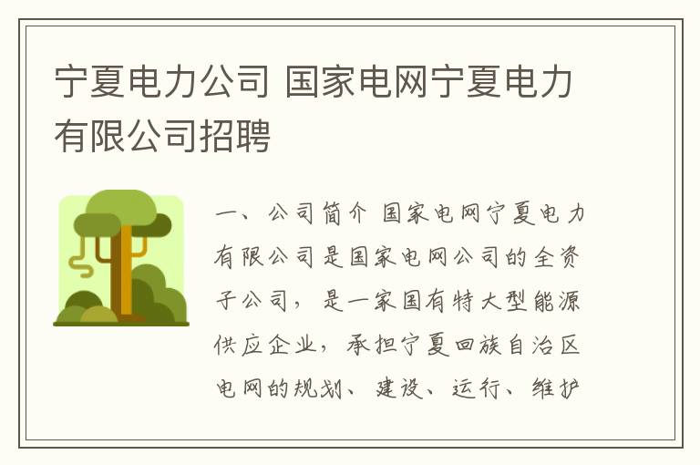 宁夏电力公司 国家电网宁夏电力有限公司招聘