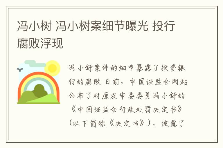 冯小树 冯小树案细节曝光 投行腐败浮现