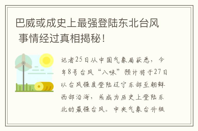 巴威或成史上最强登陆东北台风 事情经过真相揭秘!