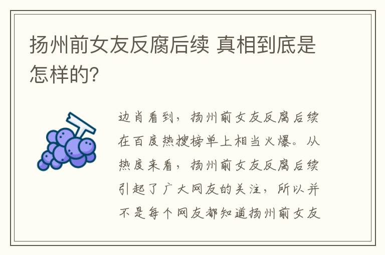 扬州前女友反腐后续 真相到底是怎样的?