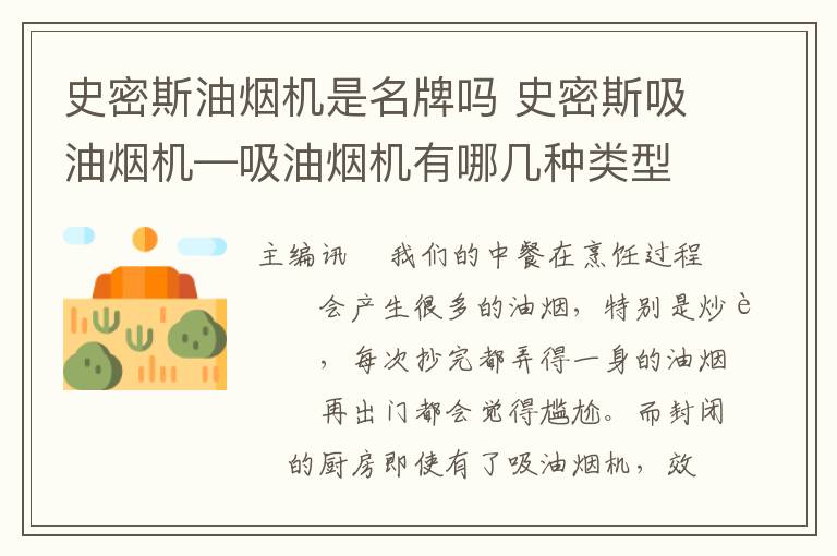 史密斯油烟机是名牌吗 史密斯吸油烟机—吸油烟机有哪几种类型？