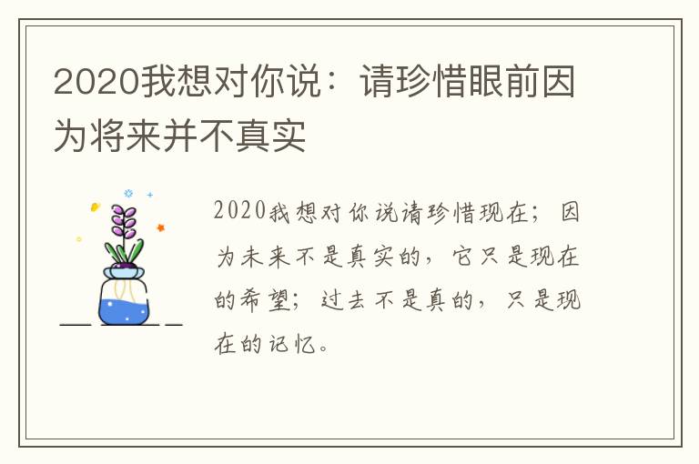 2020我想对你说:请珍惜眼前因为将来并不真实