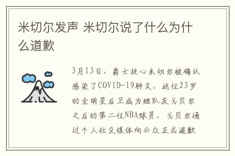 米切尔发声 米切尔说了什么为什么道歉