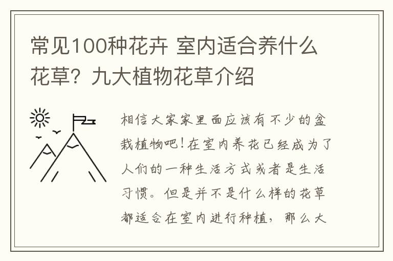 常见100种花卉 室内适合养什么花草?九大植物花草介绍