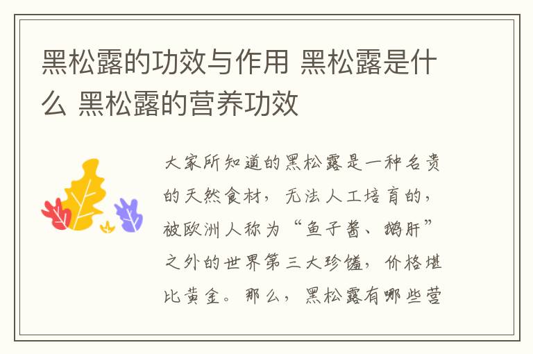 黑松露的功效与作用 黑松露是什么 黑松露的营养功效