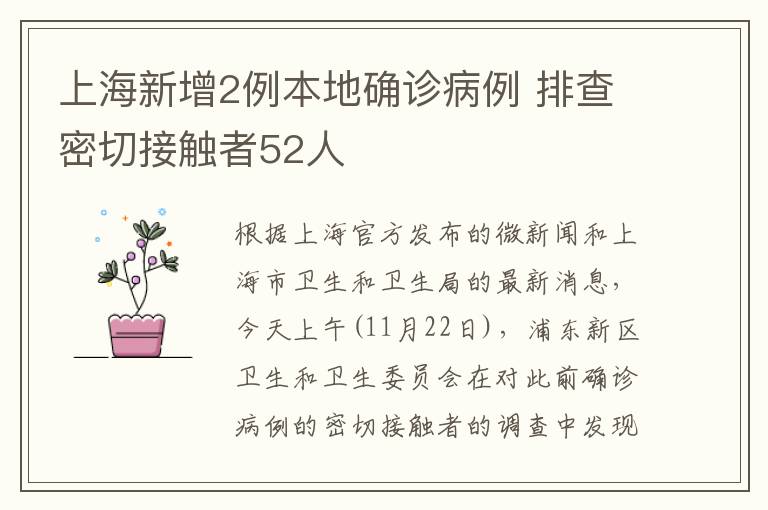 上海新增2例本地确诊病例 排查密切接触者52人