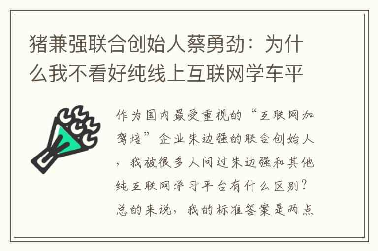 猪兼强联合创始人蔡勇劲:为什么我不看好纯线上互联网学车平台