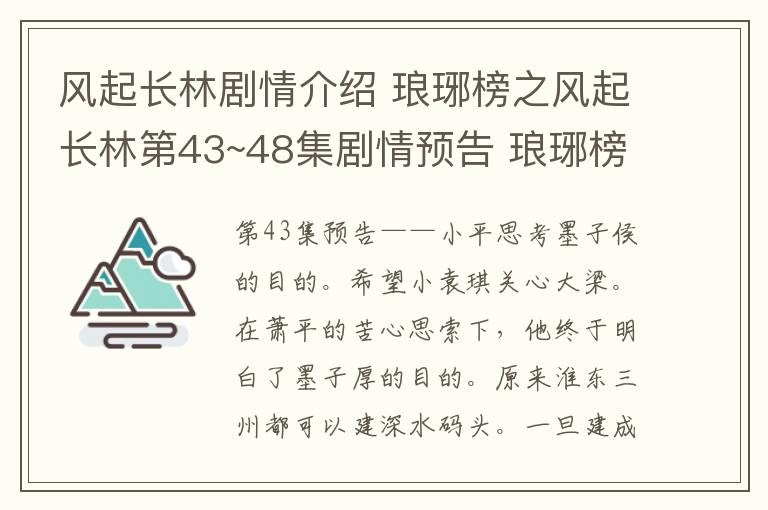 风起长林剧情介绍 琅琊榜之风起长林第43~48集剧情预告 琅琊榜2第1~48集全集分集剧情