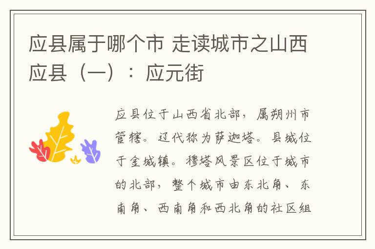 应县属于哪个市 走读城市之山西应县(一):应元街