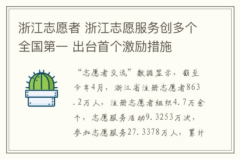 浙江志愿者 浙江志愿服务创多个全国第一 出台首个激励措施