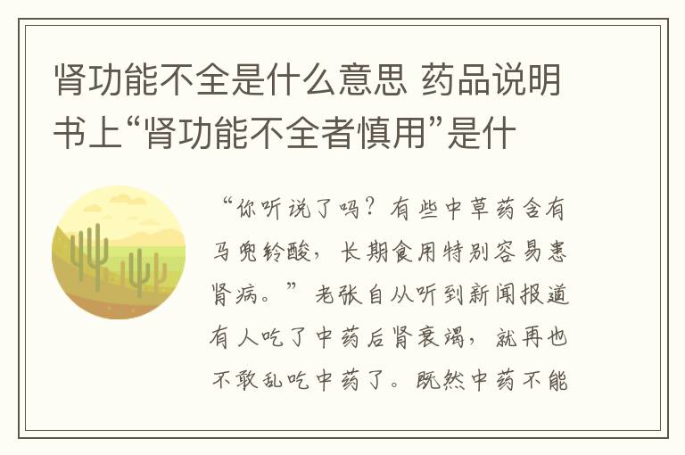 肾功能不全是什么意思 药品说明书上“肾功能不全者慎用”是什么意思?医生:不是不能用