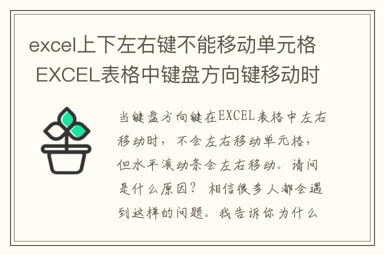 excel上下左右键不能移动单元格 EXCEL表格中键盘方向键移动时,不是移动单元格,而是横向滚动条