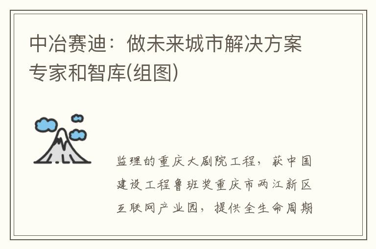 中冶赛迪:做未来城市解决方案专家和智库(组图)