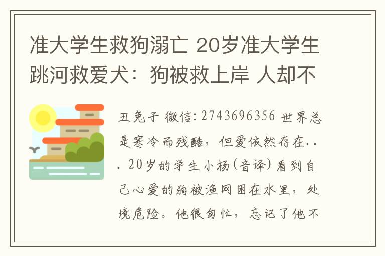 准大学生救狗溺亡 20岁准大学生跳河救爱犬：狗被救上岸 人却不幸溺亡？值吗?