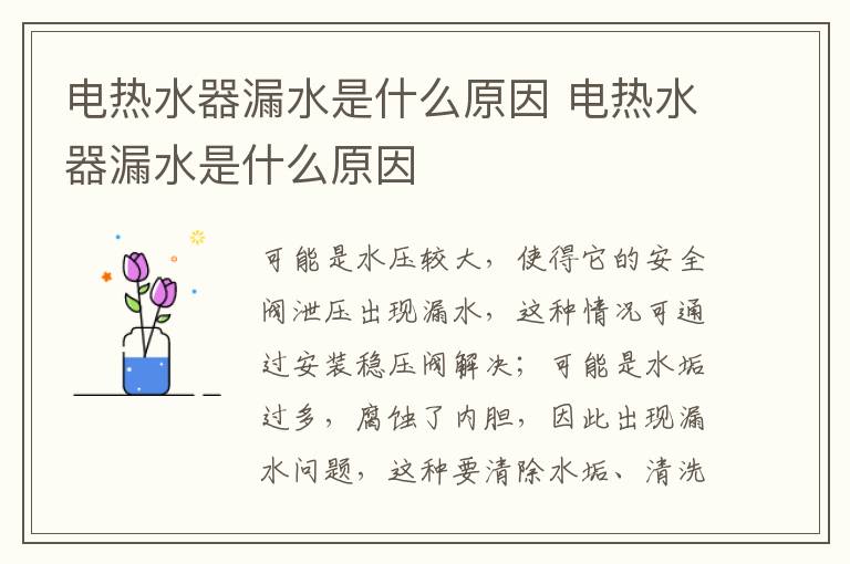 电热水器漏水是什么原因 电热水器漏水是什么原因