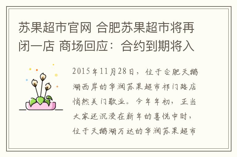 苏果超市官网 合肥苏果超市将再闭一店 商场回应:合约到期将入驻新品牌